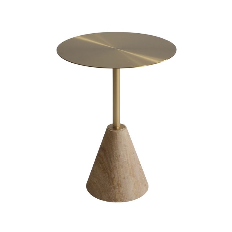 Stone Pedestal End Table Metal Round Side End Table for Living Room