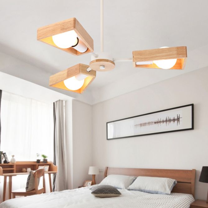 Sputnik Bedroom Chandelier Light Fixture Wooden Minimalist Chandelier Pendant Light in White