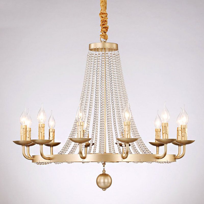 Metal Chandelier Candelabra Retro Ceiling Pendant Light with Flared Crystal Strand