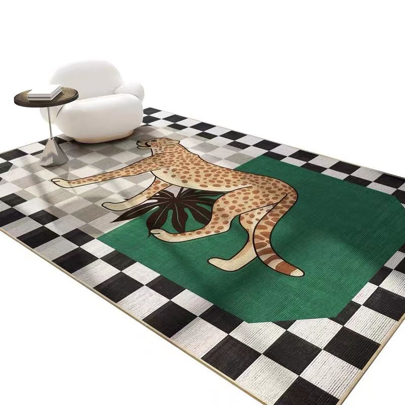 Green Modern Rug Polyester Animal Print Rug Washable Rug for Home Decor