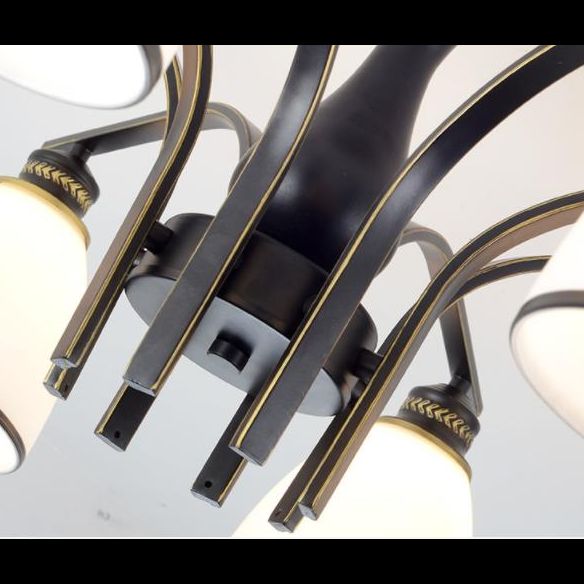 Kuppelglas Halbflush -Halterung Leuchte Traditionelle Schlafzimmer Deckenmontage Kronleuchter in Schwarz