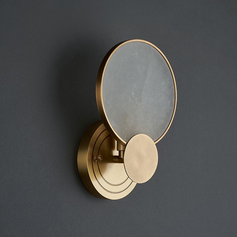 Retro Style Brass Wall Light Round Shape Gold Wall Sconce with Mica for Living Room