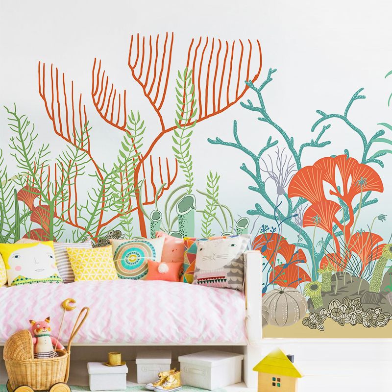 Floral Design and Branch Mural Wallpaper Scandinavian Natural Wall Covering for Living Room