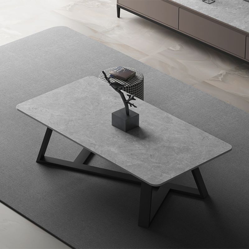 Slate Rectangular Coffee Table Metal Frame Cocktail Table in White & Gray