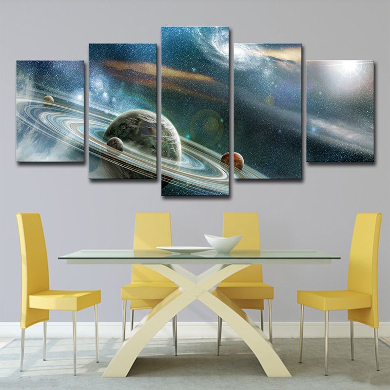 Outer Space Ringed Planet Canvas Science Fiction Multi-Piece Wall Art Print in Blue