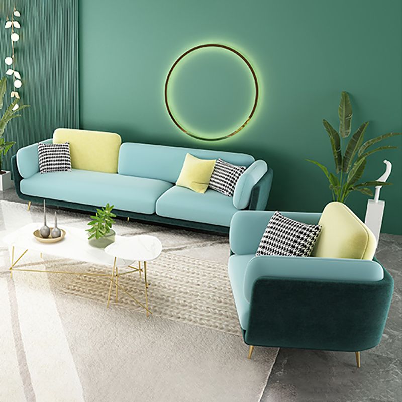 36" High Modern Velvet Square Arm Sofa with 2 Pillows Standard Sofa for Living Room