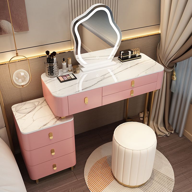 Modern Dressing Table with 6 Drawers and Stone Top in Solid Wood Frame