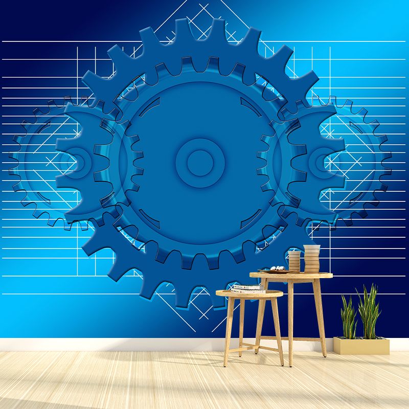Industrial Gear Mural Wallpaper Mildew Resistant Wall Covering for Garage