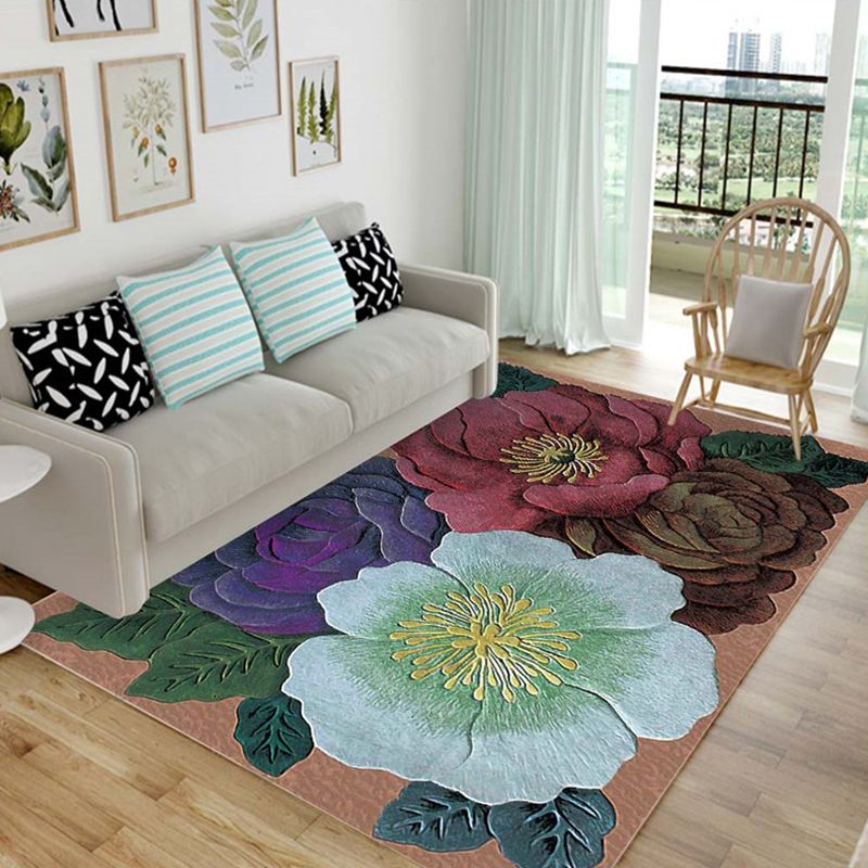 Nordic Living Room Rug Multicolor Patterned Carpet Polyester Stain Resistant Washable Anti-Slip Rug