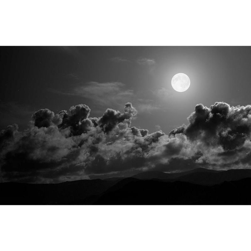Grey-Black Modern Wallpaper Mural Huge Full Moon Above Cloud Sea Wall Covering for Home