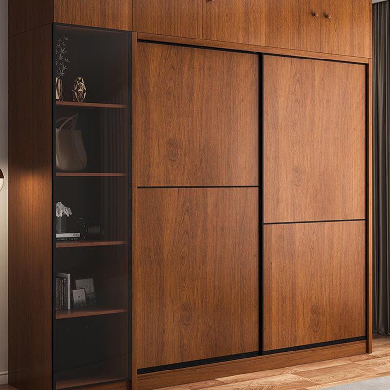 Brown Manufactured Wood Wardrobe Traditional Cabinet with Sliding Doors