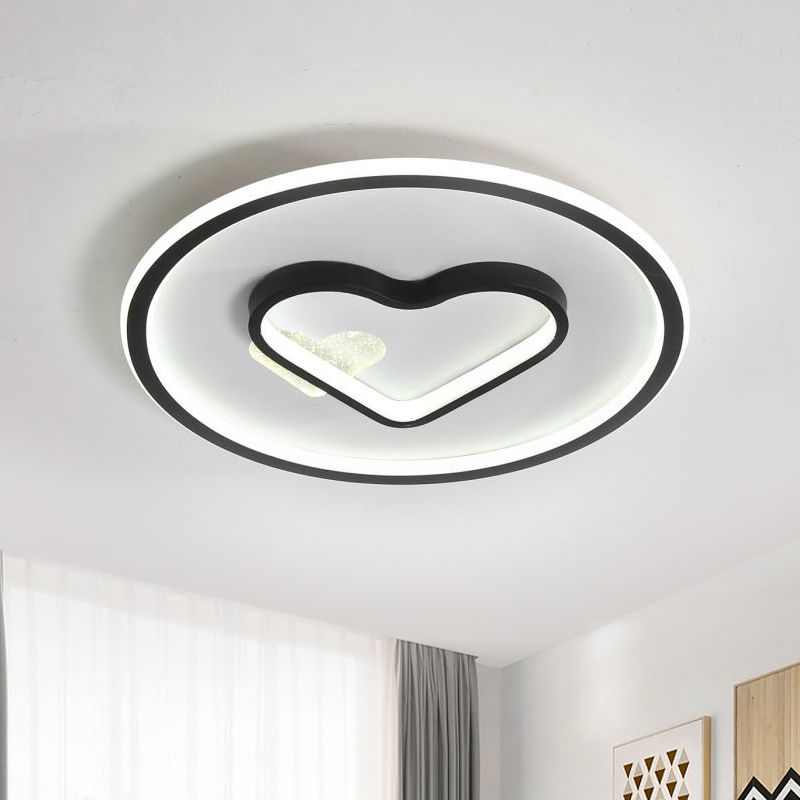 Kid LED Flush Mount Lamp Pink/Blue/Black Circle and Loving Heart Ceiling Fixture with Acrylic Shade