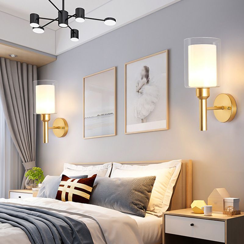 Glass Gold Wall Lamp in Modern Luxury Style Wrought Iron Wall Sconce for Bedroom