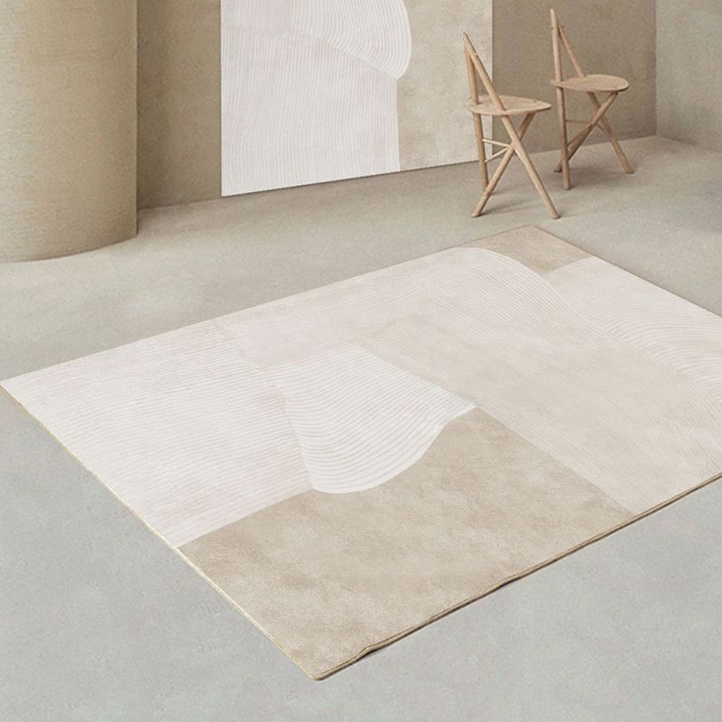 Apricot Tone Modern Area Carpet Polyester Abstract Stripe Indoor Rug Washable Carpet for Living Room