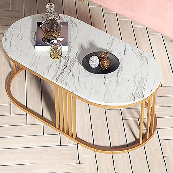 Glam Oval Coffee Table with Marble Top and Iron Frame Base 1 Piece