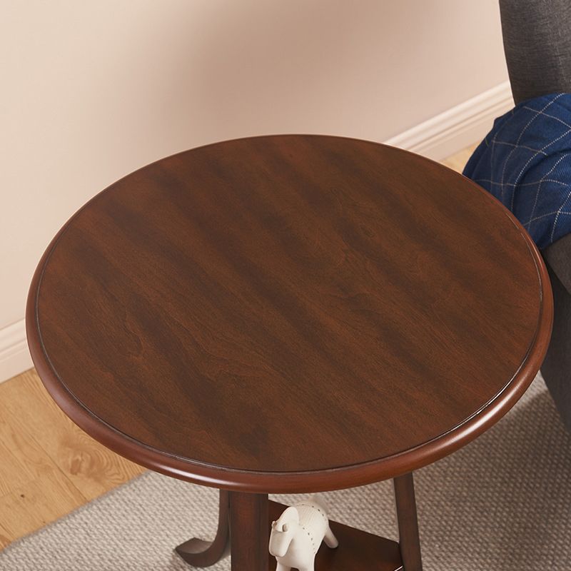 Traditional Wooden Round Top Side Table 3 Legs End Table with Shelf