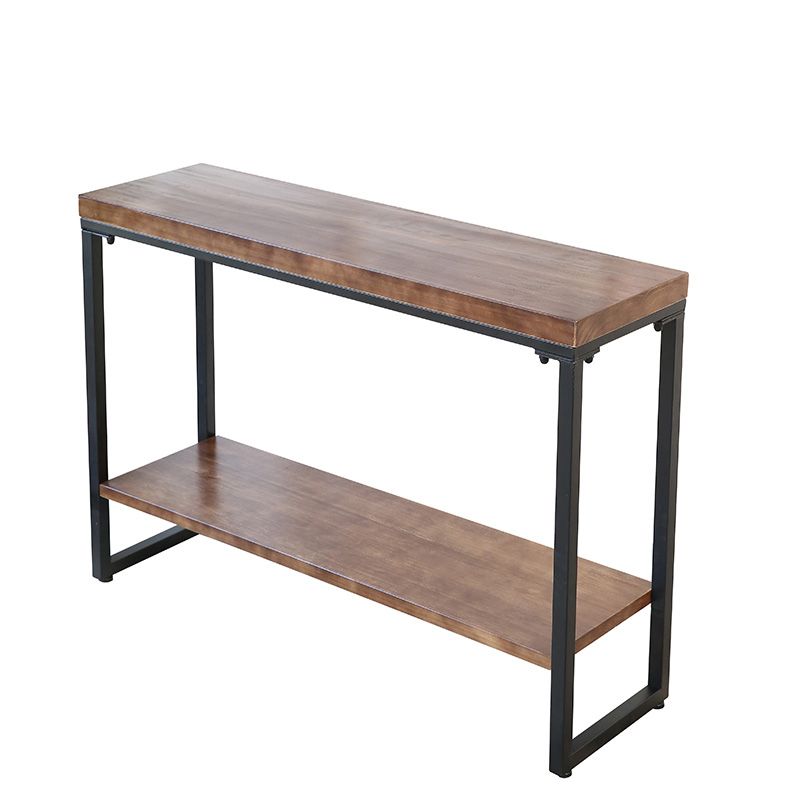 Storage Console Table Trestle Solid Wood Console Table in Brone with Shelf