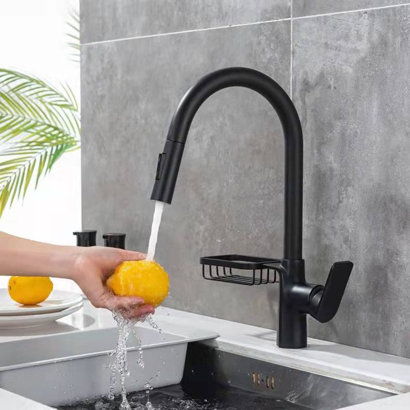 Contemporary Faucet Stainless Steel Single Handle High Arc Retractable Faucet for Kitchen