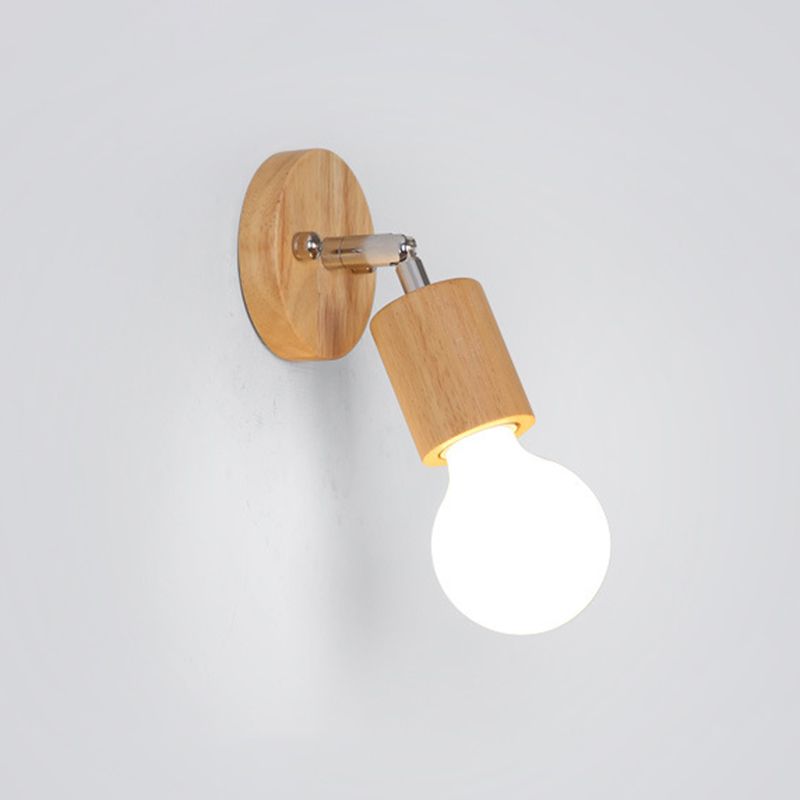 Contemporary Cylinder Flush Light Fixture Wood Flush Mount Lights in Brown