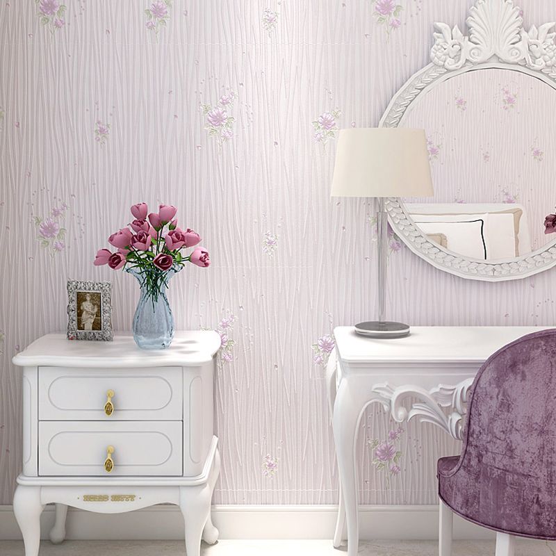 Pastel Color Flower Wallpaper Water-Resistant Country Bedroom Wall Art, Non-Pasted