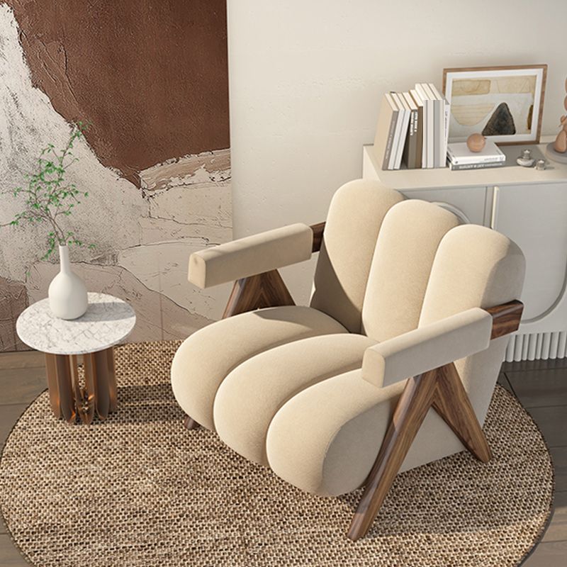 Scandinavian Wood Frame Lounge Chair Sewn Pillow Back Arm Chair
