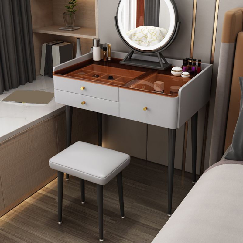 2 Pieces Vanity Set Glass Top Make-up Vanity Table Set in Gray