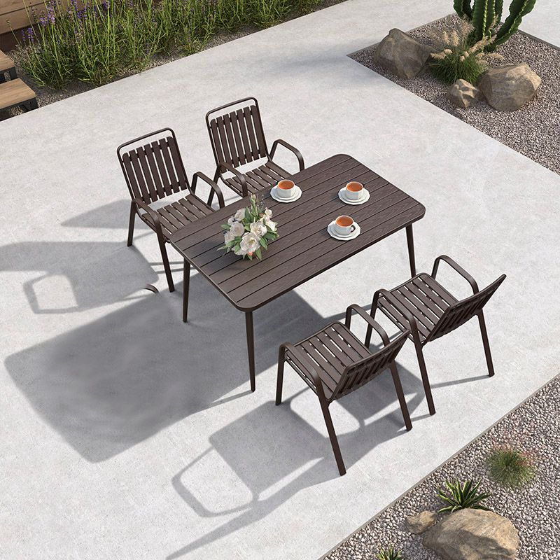 Industrial Dining Chairs in Brown with Steel Base and Plastic Back