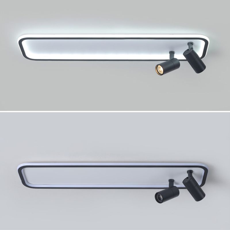 Aluminum Rectangular Flush Mount Modern Black Ceiling Light Fixture with 2 Spotlights