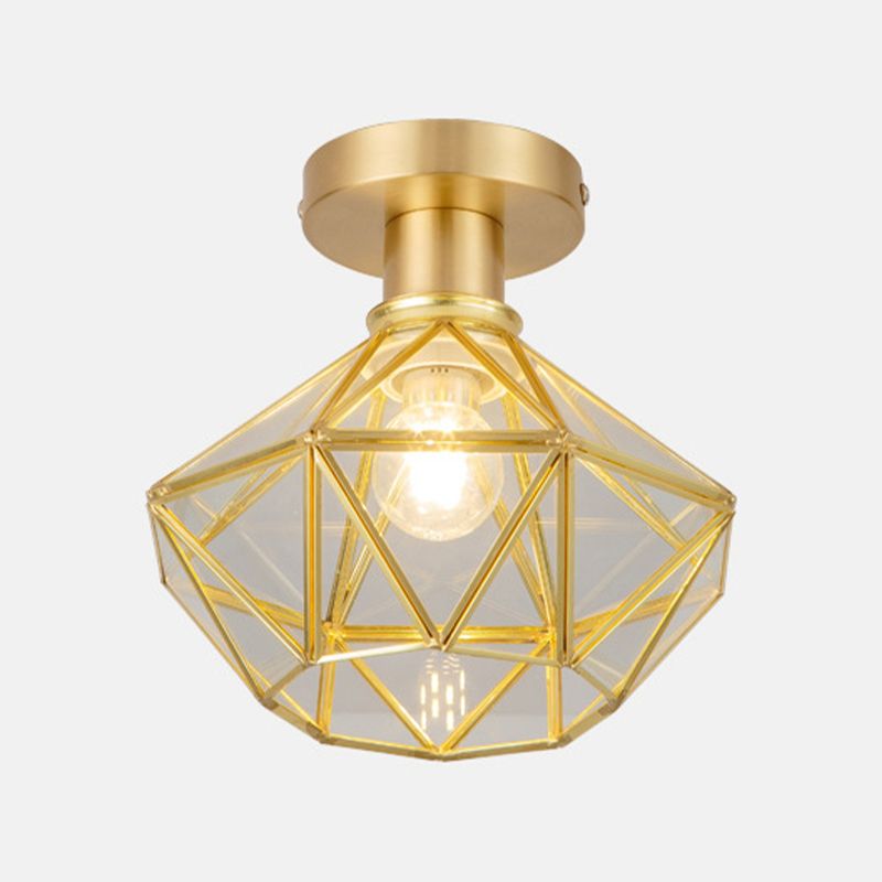Gold Ceiling Mount Light 1-Light Ceiling Light with Glass Shade for Bedroom