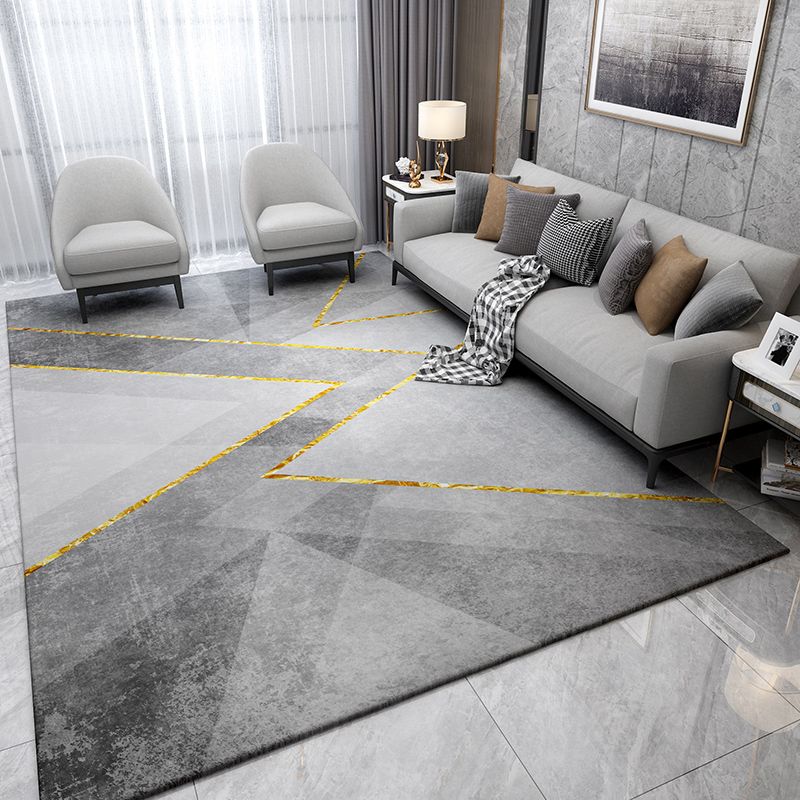 Alfombra de sala de estar moderna alfombra de área de poliéster gris alfombra geométrica resistente al patrón geométrico