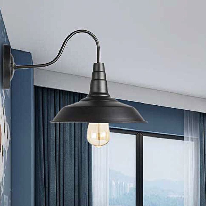 Farmhouse Barn Wall Lighting 1 Light Metal Sconce Lamp with Gooseneck Arm in Black for Bedroom, 2 Packs