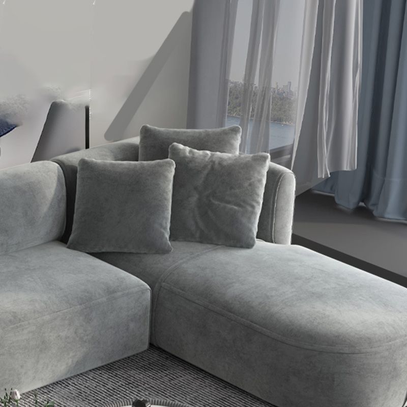 Gray Velvet Sofa with Chaise 68.9 " D Square Arm Sofa with Pillows