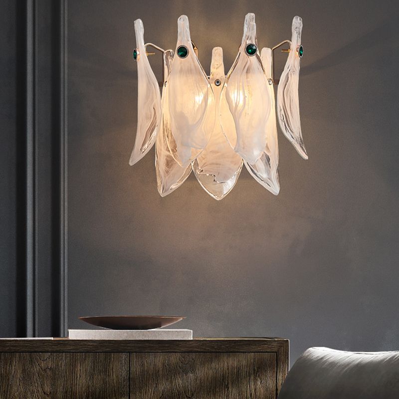 Modern Metal Wall Sconce Leaf Shape Wall Light with Glass Shade for Bedroom