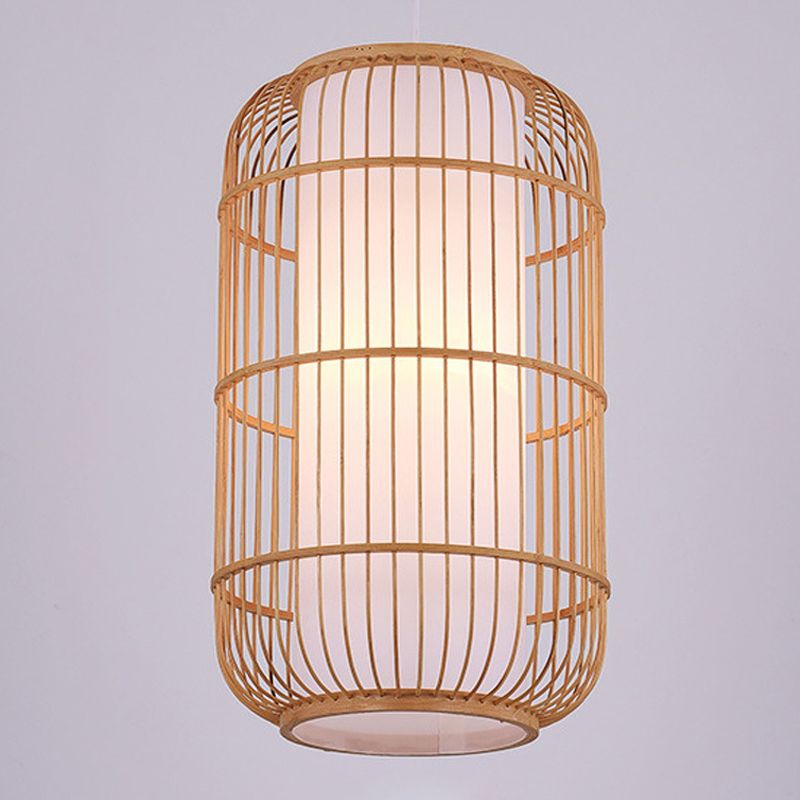 Asia 1-Light Down Lighting Bamboo Cylinder Hanging Pendant Light for Tea Room