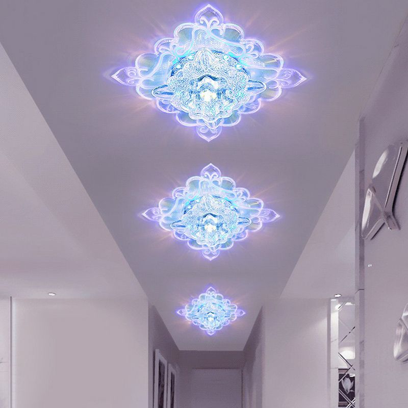 Plafonnier encastré carré pour entrée, luminaire encastré contemporain à LED en cristal transparent