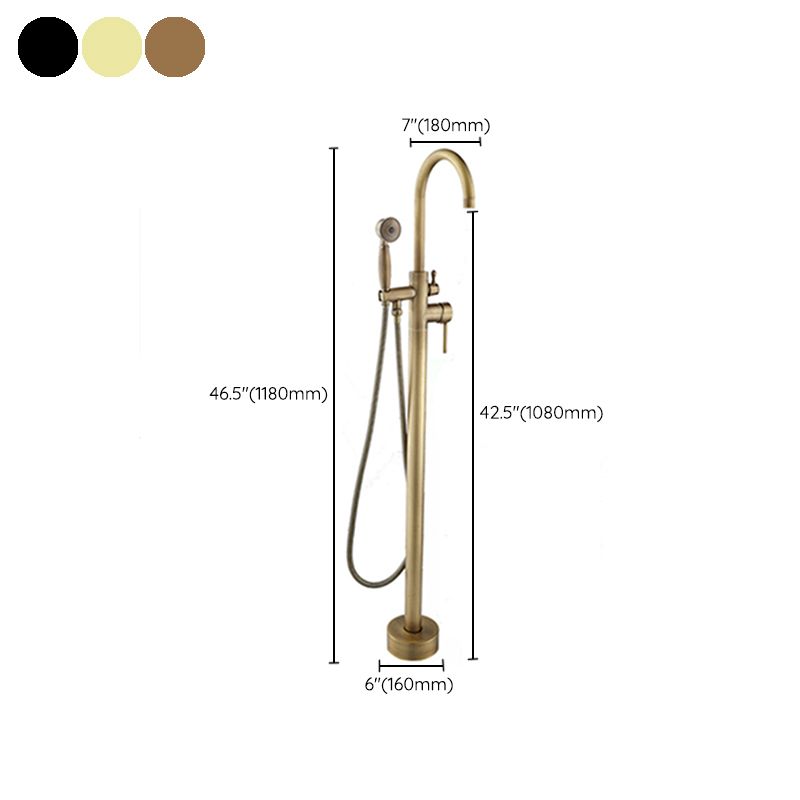 Floor Mounted Copper Bathroom Tub Faucet Set Freestanding High Arc Tub Filler Trim