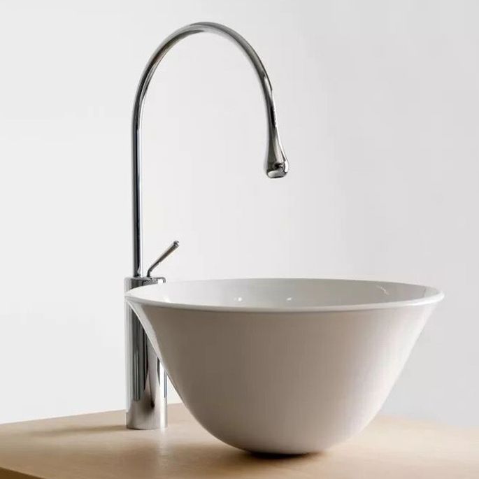 Gooseneck Lever Handles Sink Faucet Modern Circular Brass Bathroom Sink Faucet