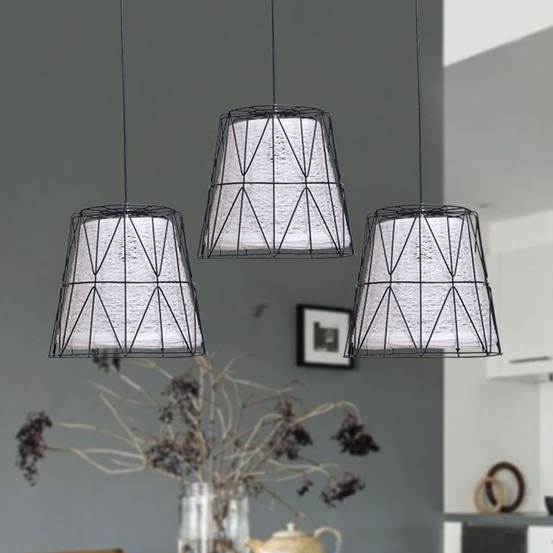 Bucket Ceiling Light Lodge Style Metallic and Rope 1 Light White/Blue-Orange-Yellow Pendant Lamp with Wire Frame