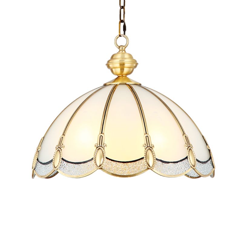 Umbrella Shaped Dining Room Pendant Lamp Antique Opal Glass Gold Chandelier Light Fixture