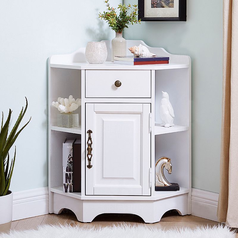 Mid-Century Modern Corner Accent Cabinet with Door in Rubberwood