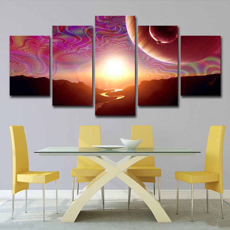 Psychedelic Space Sunlight Wall Art Print for Living Room, Purple-Pink, Multi-Piece