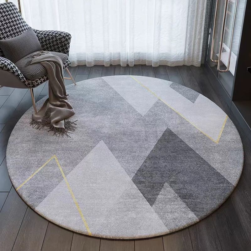 Dark Grey Modern Rug Polyester Graphic Rug Washable Rug for Living Room