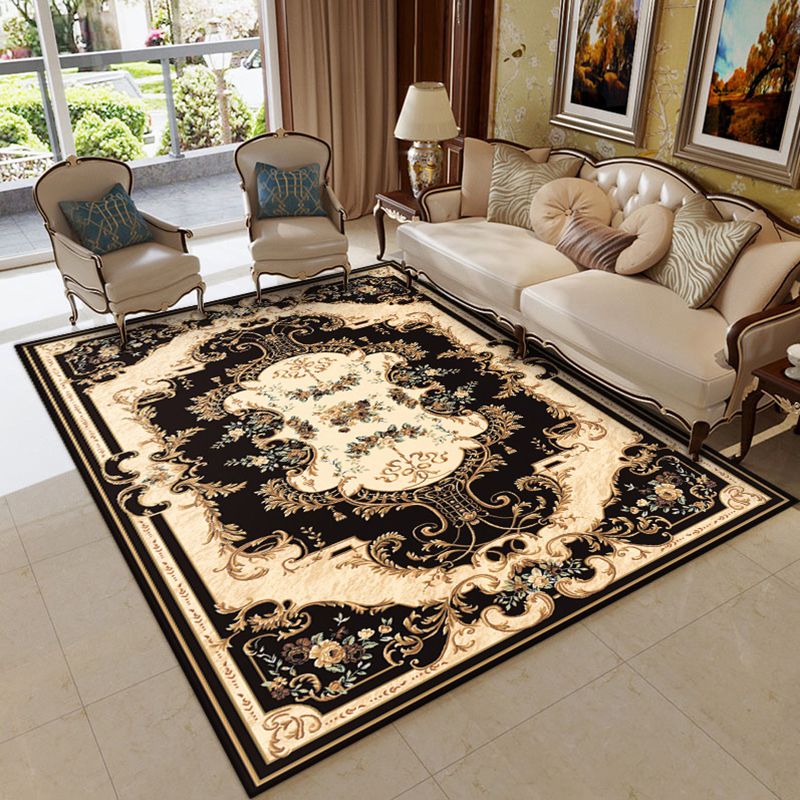 European Carpet Nostalgia Floral Print Indoor Rug Polyester Stain Resistant Carpet for Living Room