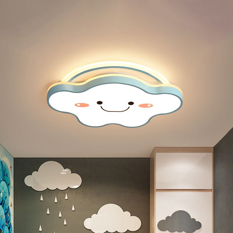 Acrylic Cloud Flush Mount Ceiling Lamp Cartoon Gold/Blue/Pink LED Flush Light Fixture in White Light, 19.5"/25.5" Wide