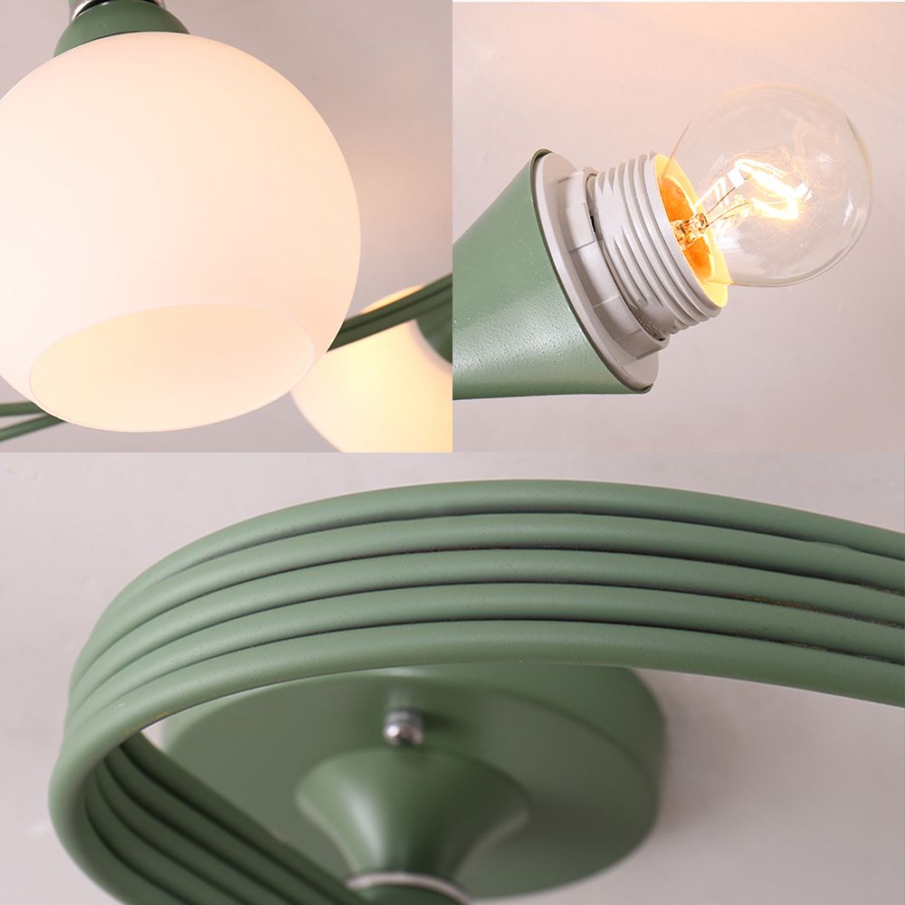 Curly Semi Flush Mount Light Nordic Fer 4/6 HEAD GREN / ROSE / JAUNE PLAFICATION AVEC BLAND D'ECVOIRE DE VERRE