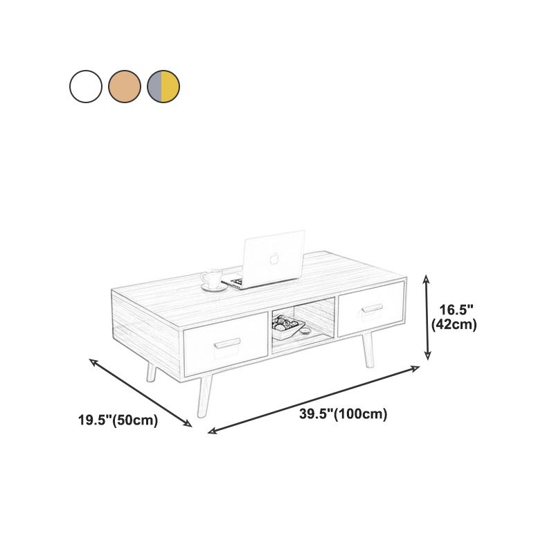 Modern 4 Legs Cocktail Table Wood 1 Single Coffee Table with Drawers