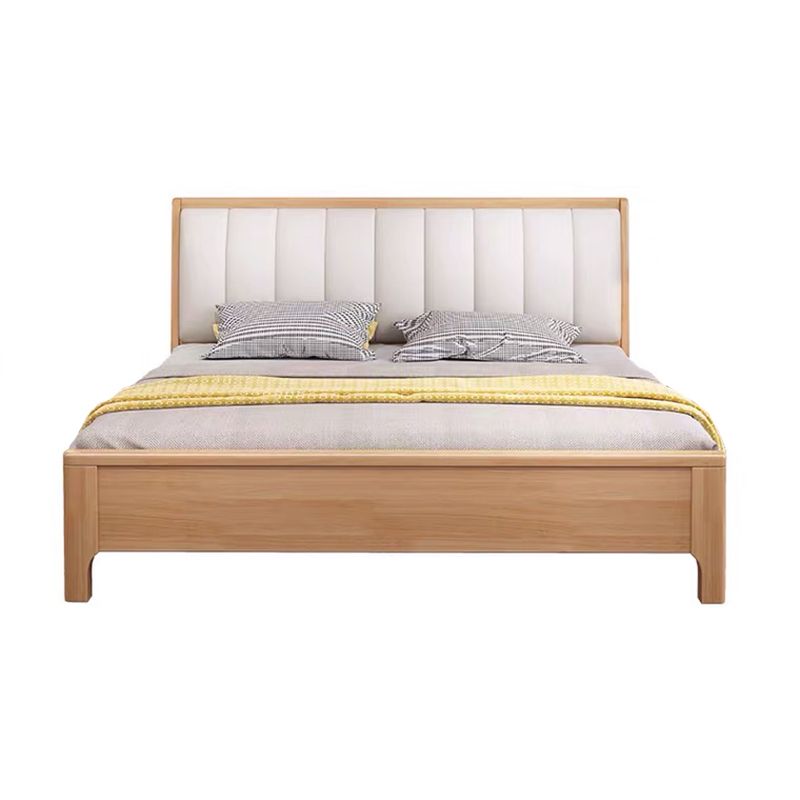 Scandinavian Pine Wood Standard Bed with Rectangular Panel Headboard