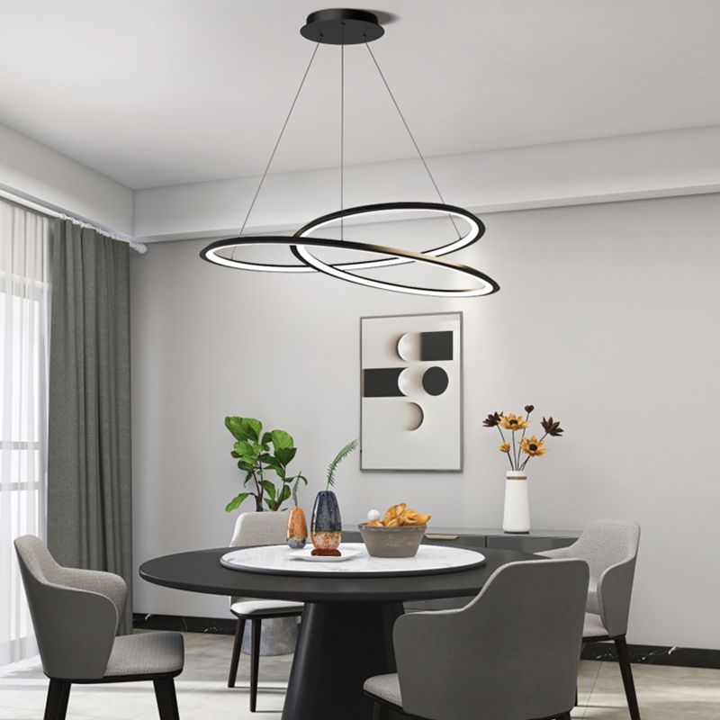 Metal Modern Chandelier Linear 1 Light LED Hanging Light in Black for Restaurant