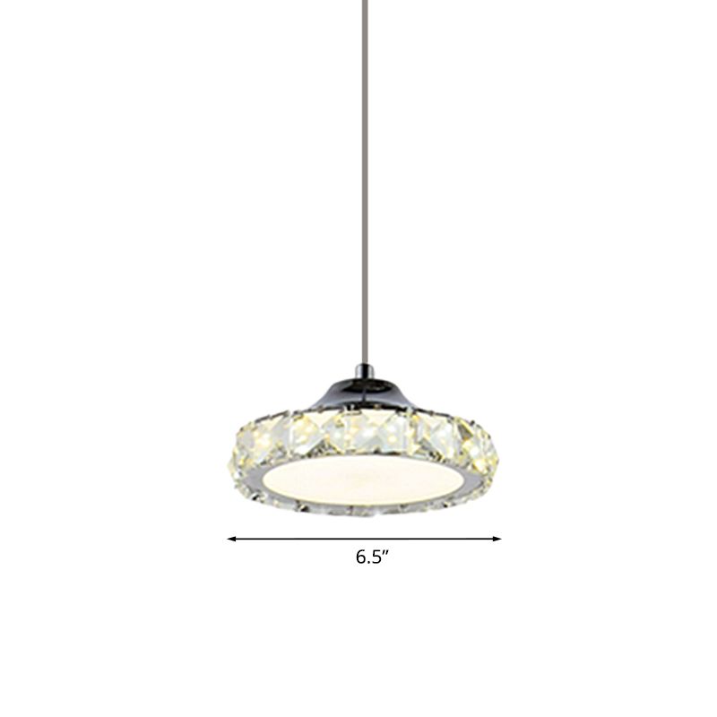 LED Faceted Crystal Ceiling Pendant Light Simplicity Chrome Circular Dining Room Suspension Lamp in Warm/White Light
