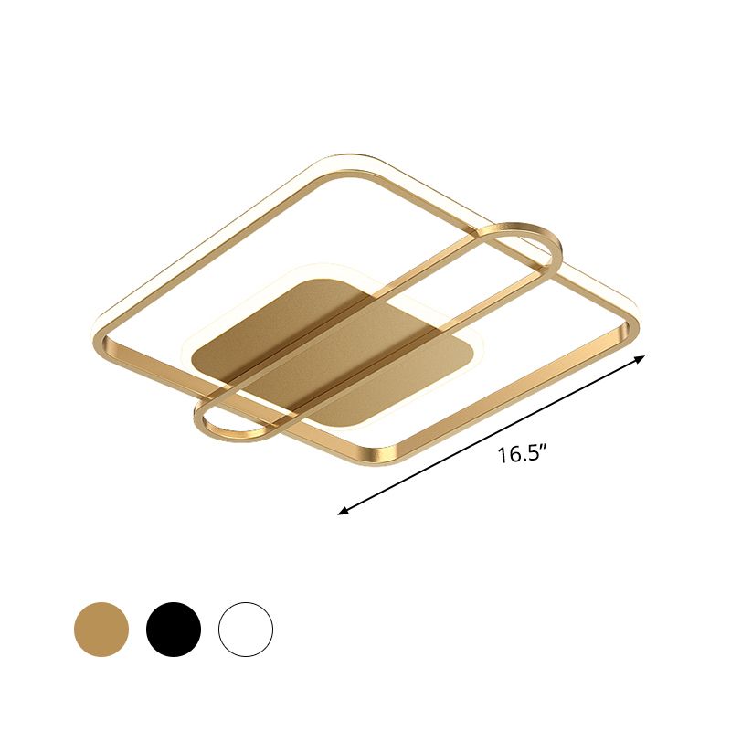 Square and Oblong Thin Ceiling Fixture Simplicity Aluminum Bedroom LED Flush Mount Lighting in Black/White/Gold, 16.5/20.5 Inch Width